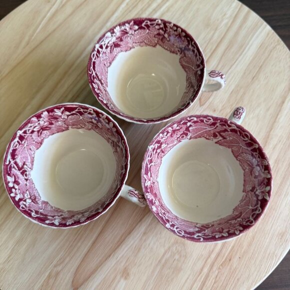 Set Of 3 Vintage Masons Vista Red Ironstone Tea Cups & Saucers Made In England - Picture 7 of 10
